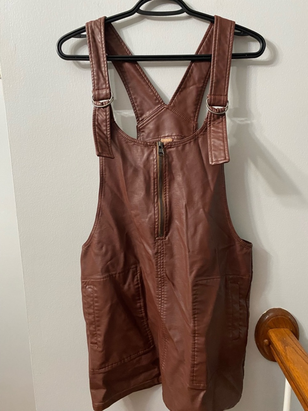 Free People Brown Faux Leather Overall Dress
